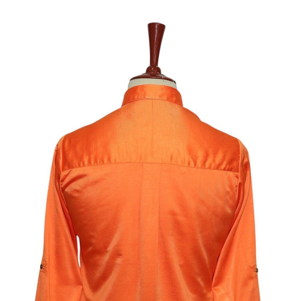 Womens Silky Satin Shirt Orange Blouse Button Up Casual Dressy Top Medium Work - Picture 6 of 7